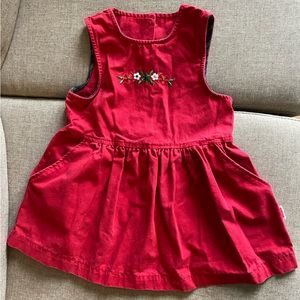 Vintage Krickets toddler red dress size 3 with pockets and floral embroidery